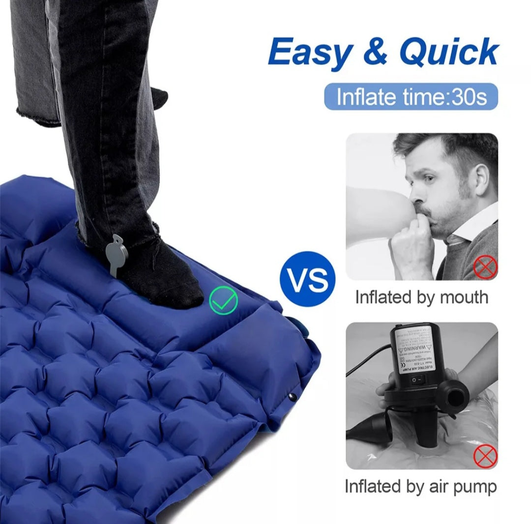 Single air mattress with built in air pump or outdoor use