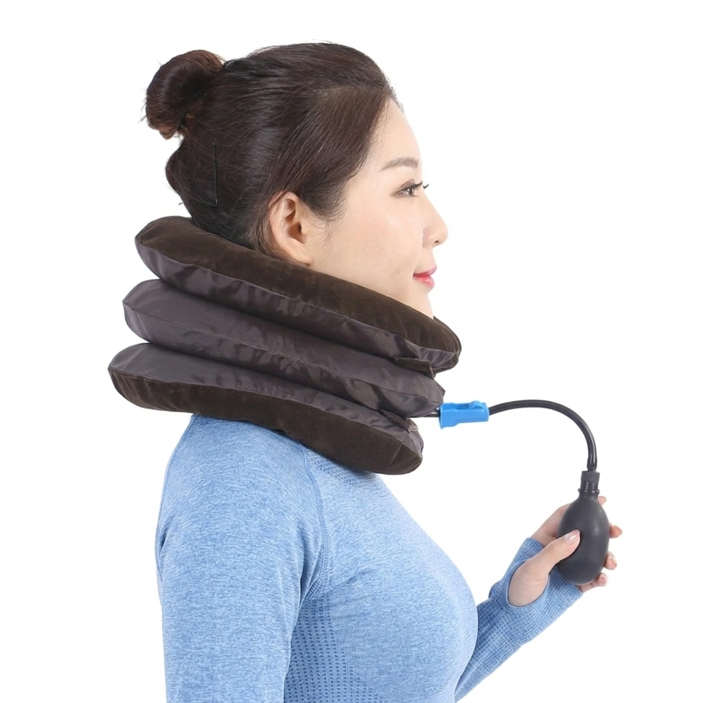 Inflatable neck traction device
