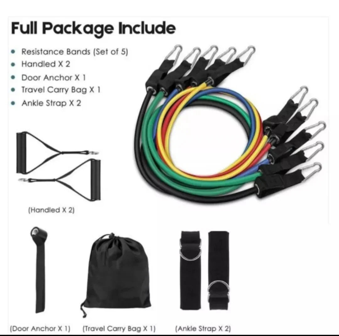 11 pcs resistance bands set with handles,door anchor,ankle straps and a portable bag