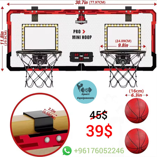 Mini basketball hoop with double baskets for 2 player competition