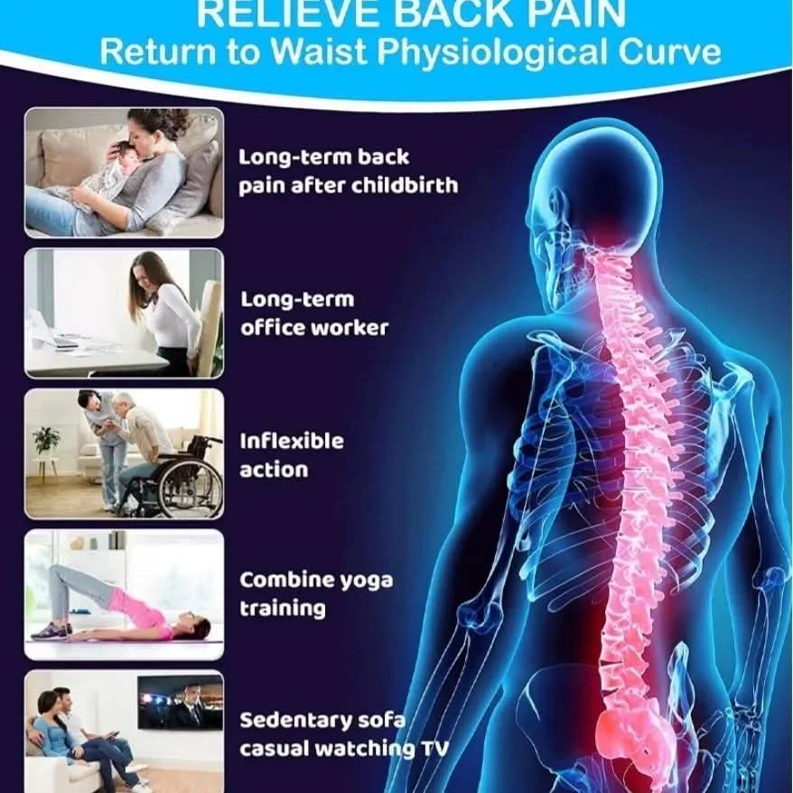 Advertisement for back pain relief with a focus on posture and lifestyle changes.