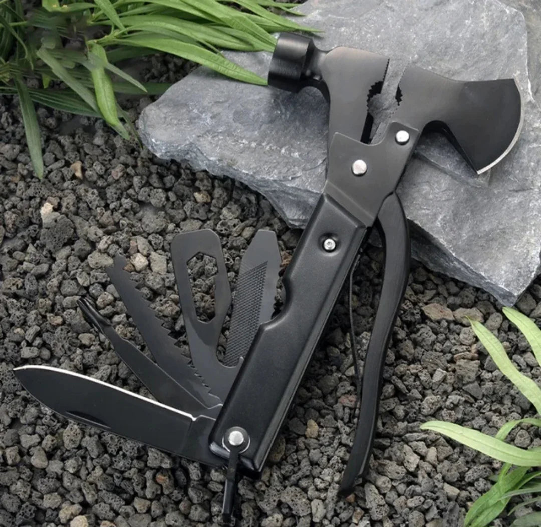 14 in 1 camping multitool with pliers axe hammer and knife
