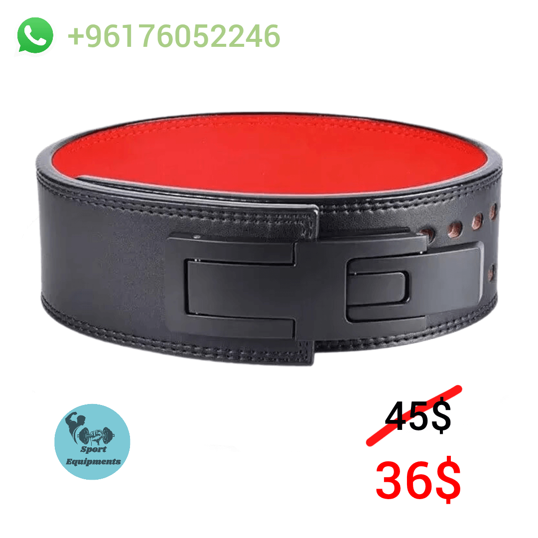 Black weightlifting belt with red interior, for advanced support
