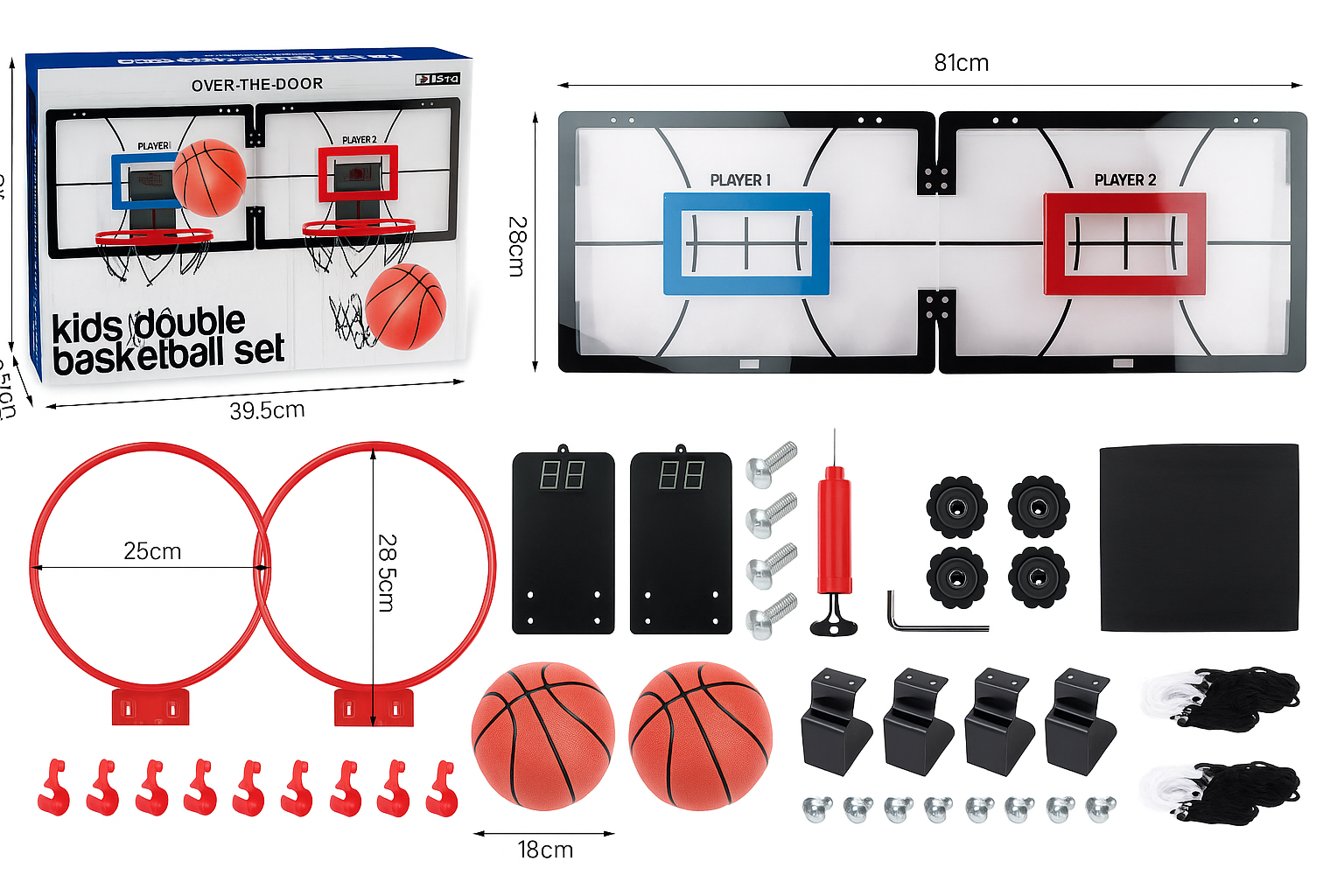 Double basketball for children and indoor use