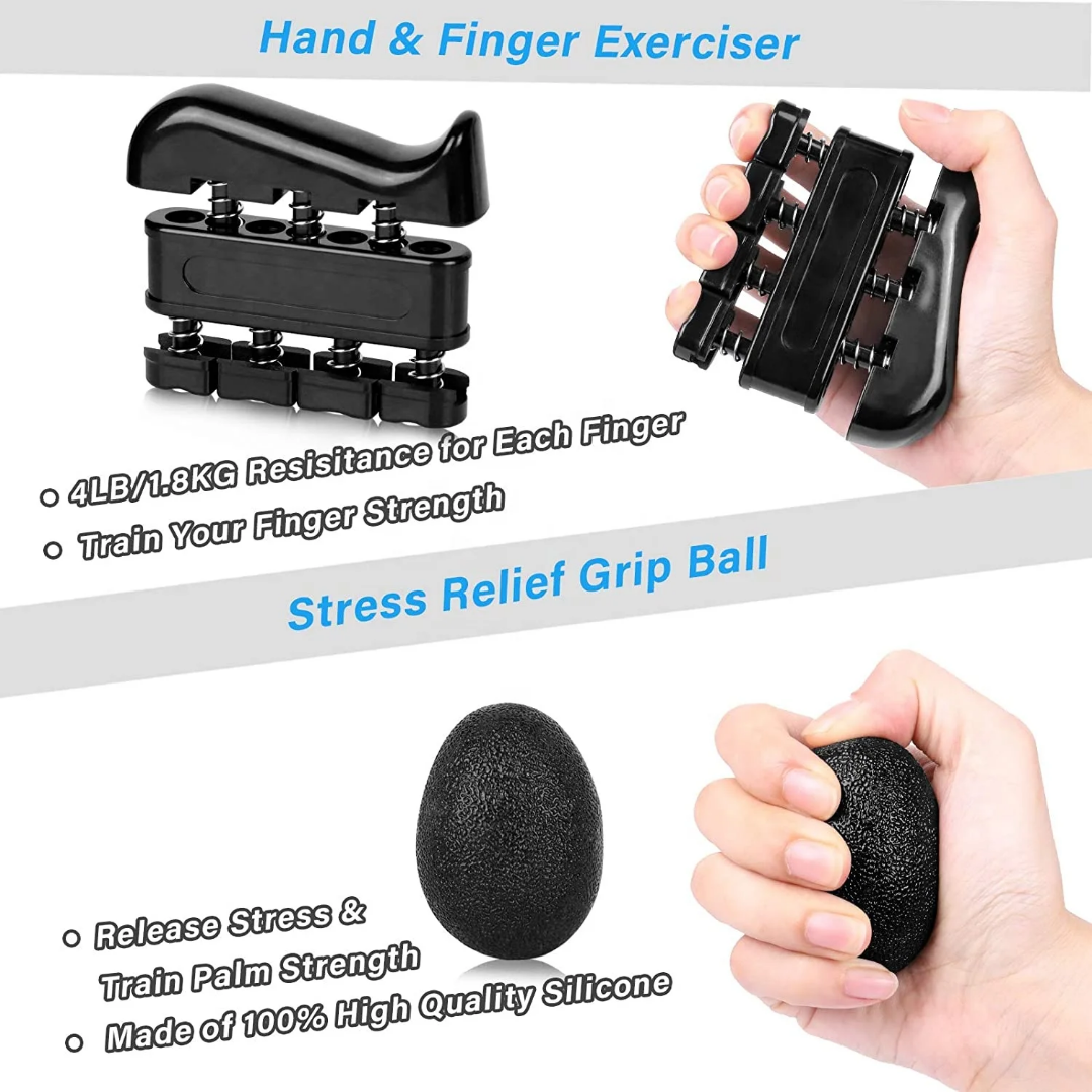 Hand and finger exerciser with stress relief grip ball