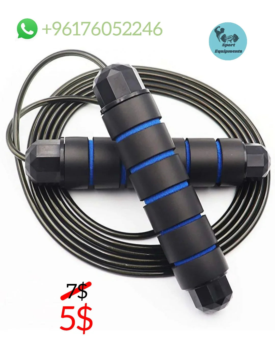 A jumping rope with an adjustable length.