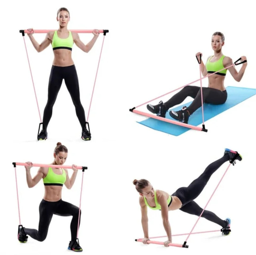 Pilates bar with resistance bands for home workout training