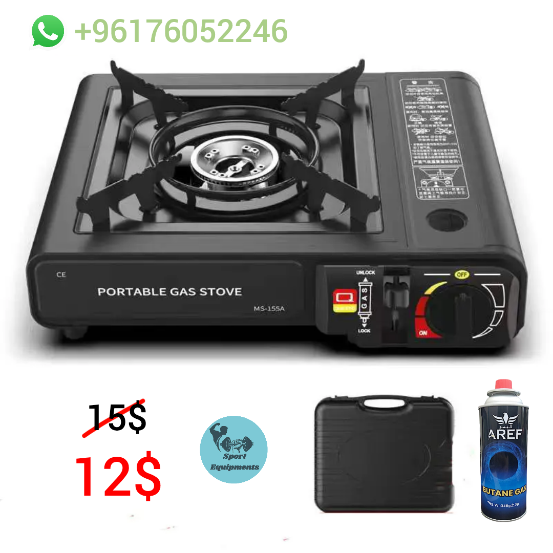 Portable gas stove with accessories for camping and outdoor use