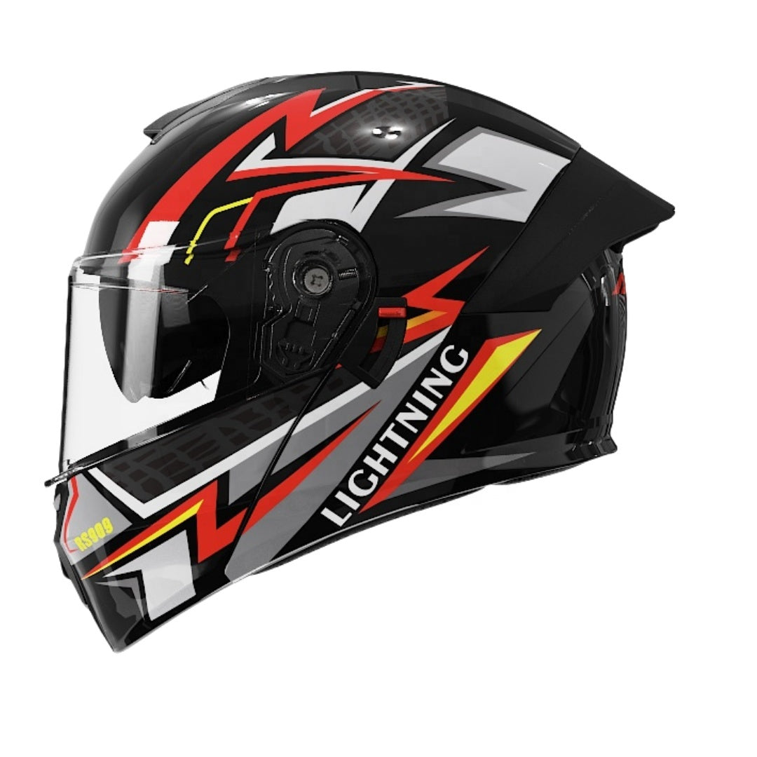 Black motorcycle full face helmet with red accents 