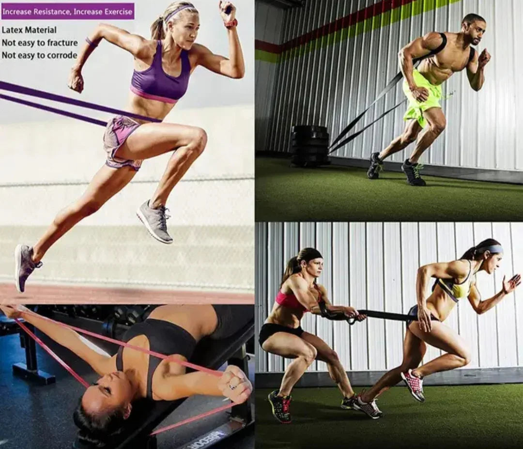Resistance bands used for several exercises