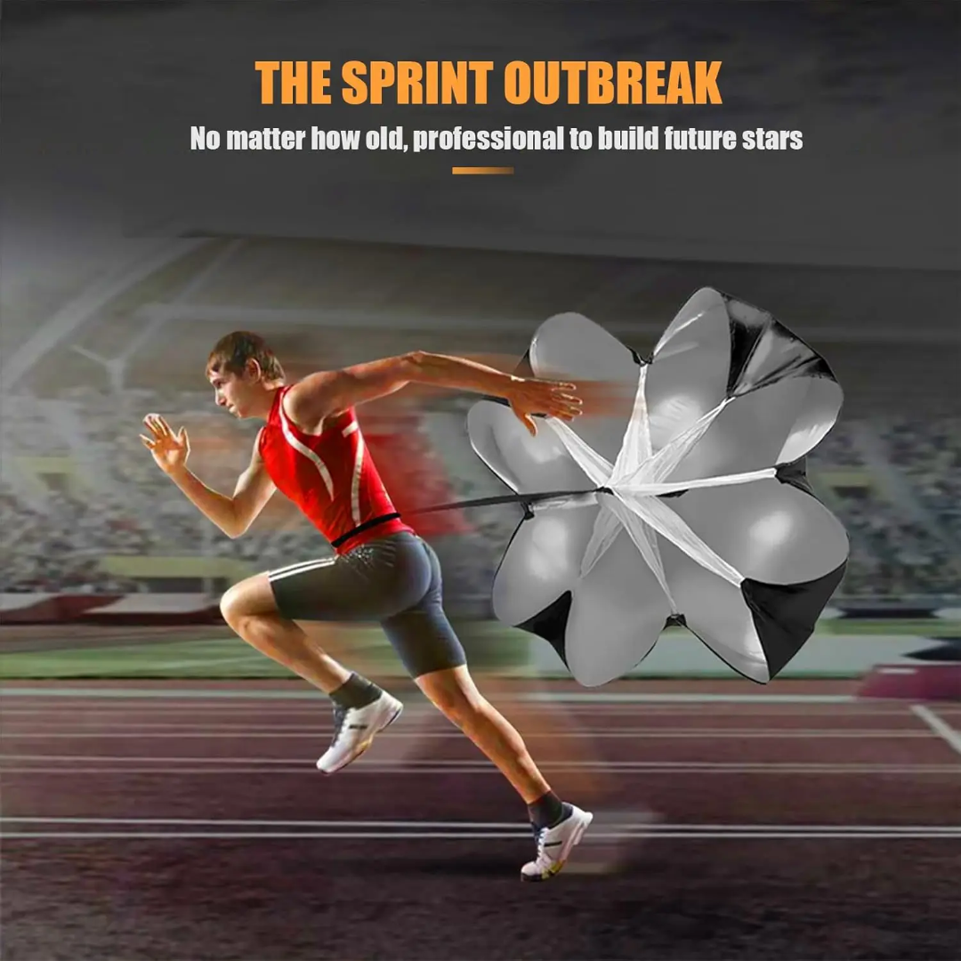 Sprint training parachute with adjustable waist belt