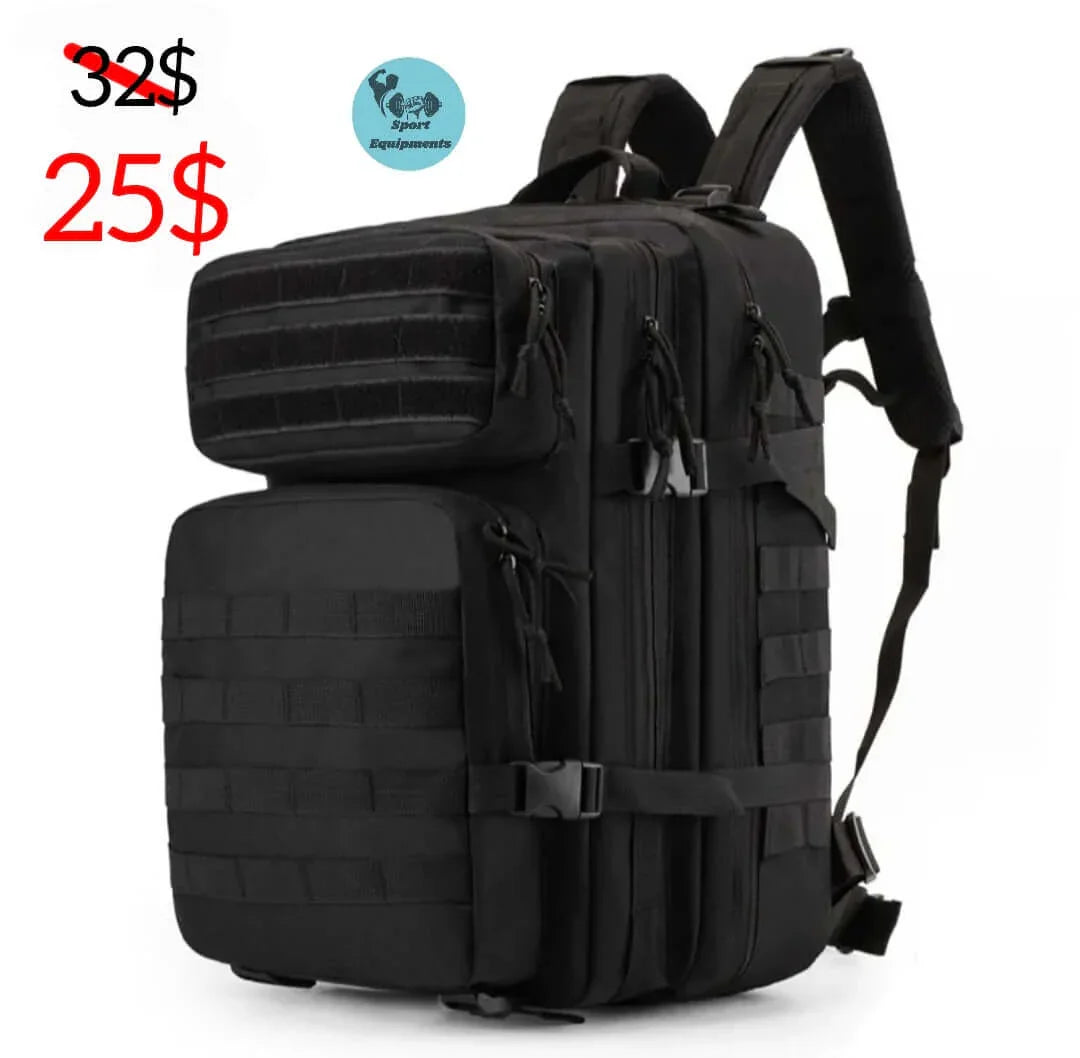 Black tactical backpack for camping or military use