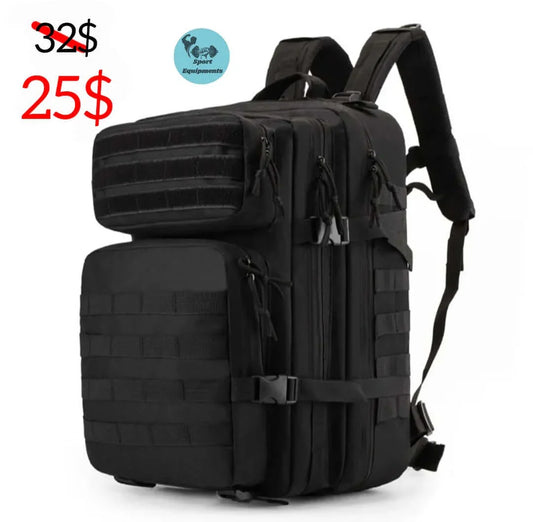 Black tactical backpack for camping or military use