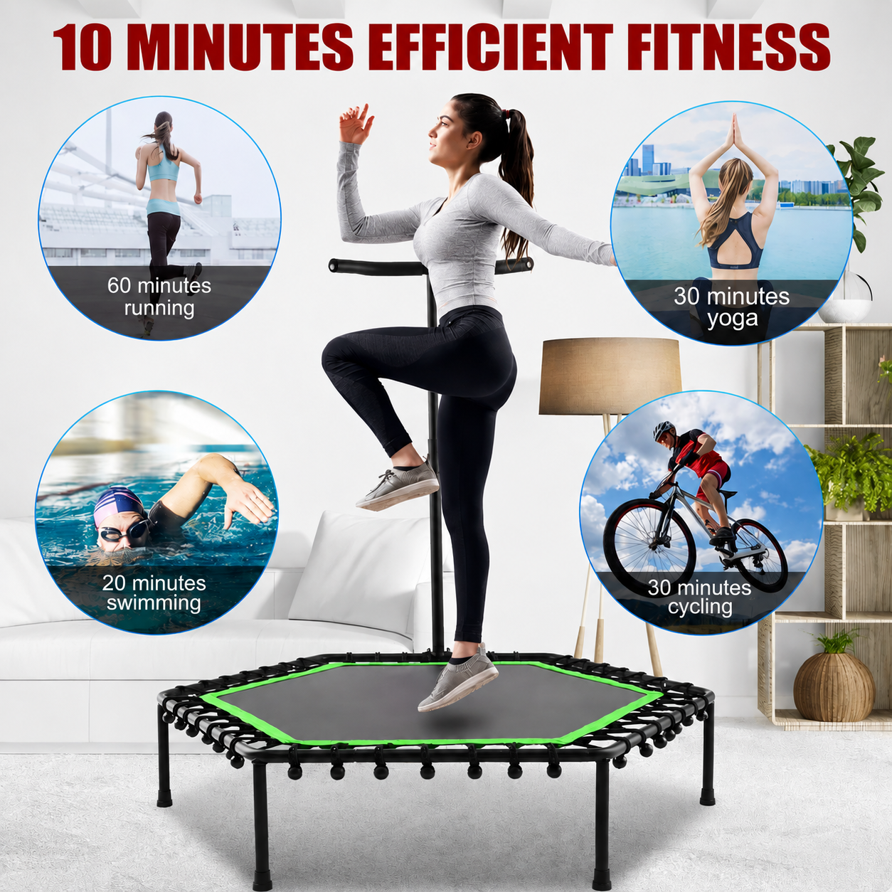 Hexagon Indoor Trampoline with handles